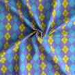 Single jersey, purple and yellow argyle pattern