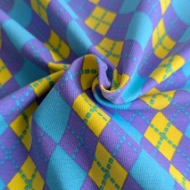 Single jersey, romby (argyle) fioletowo-żółte