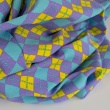 Single jersey, purple and yellow argyle pattern