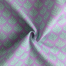 100% cotton poplin, mint leaves on a lavender background