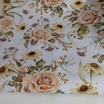 Waterproof fabric, Oxford, tea roses on a white background