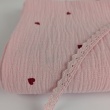 Double gauze 100% cotton, red hearts on a light pink background