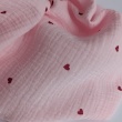 Double gauze 100% cotton, red hearts on a light pink background