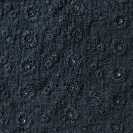 100% cotton, double gauze embroidered No.4 with flowers, black