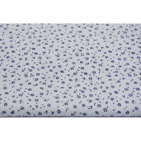Cotton 100% navy meadow on a white background, small flowers