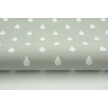 Cotton 100% white rain drops, droplets on a light gray background
