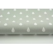 Cotton 100% white rain drops, droplets on a gray background