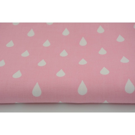 Cotton 100% white rain drops, droplets on a pink background