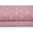 Cotton 100% white rain drops, droplets on a pink background