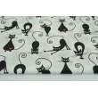 Bawełna 100% czarne fit koty z czerwonymi serduszkami na białym tle