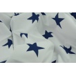 Cotton 100% big navy blue stars on a white background
