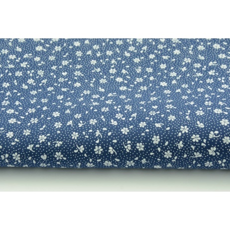 Cotton 100% white meadow on a navy background, small flowers