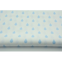 Cotton 100% blue rain drops, droplets on a white background