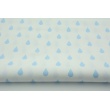 Cotton 100% blue rain drops, droplets on a white background