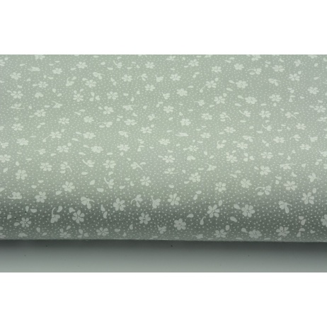 Cotton 100% white meadow on a gray background, small flowers