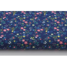 Cotton 100% small pink, yellow and blue flowers on a navy blue background