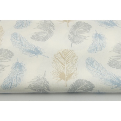 Cotton 100% blue-gray-beige feathers on a white background