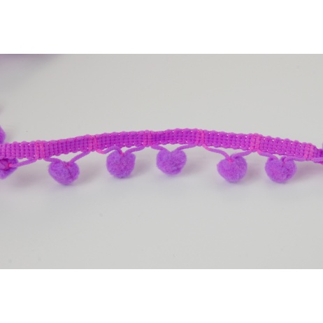 Purple ribbon with small pom poms - double thread