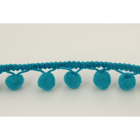 Turquoise ribbon 15mm pom poms (double threat)