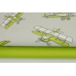 Bawełna 100% zielone samoloty na jasnoszarym tle